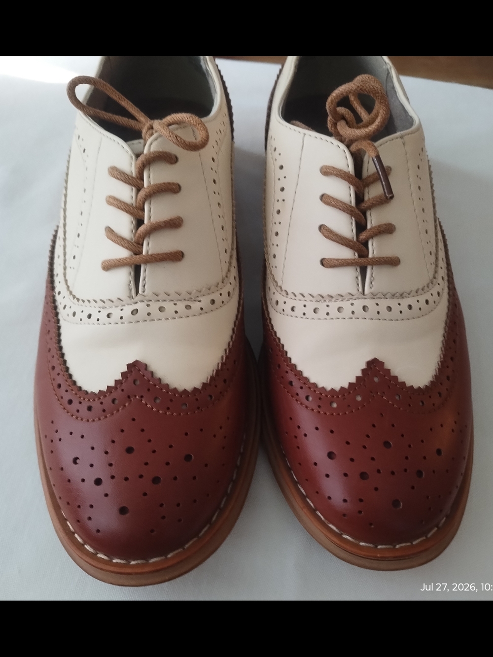 Wanted BABE Size 6.5 Two-Tone Wingtip Oxfords in Cream and Brown